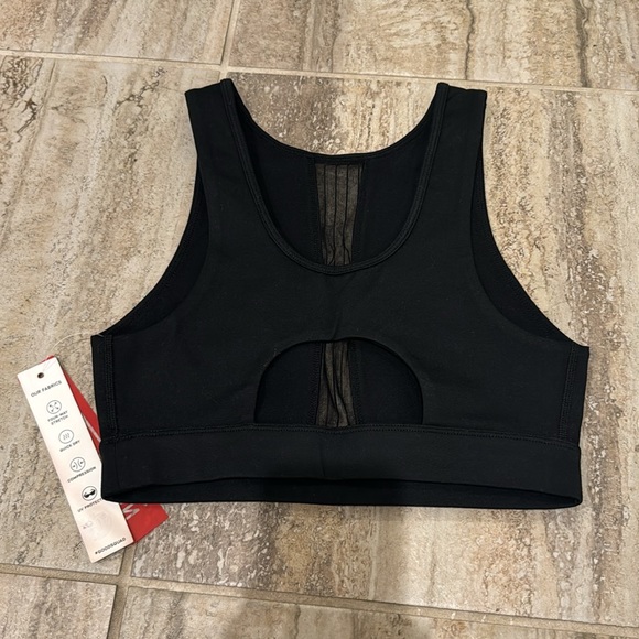 NWT GOOD AMERICAN PINTUCK MESH BRA High Neck Sports Bra Black Small - Picture 4 of 9